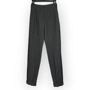 RENA LANGE Pleated Wool Dress Pants SIZE 34 WAIST 24 Gray Cuffed Trousers